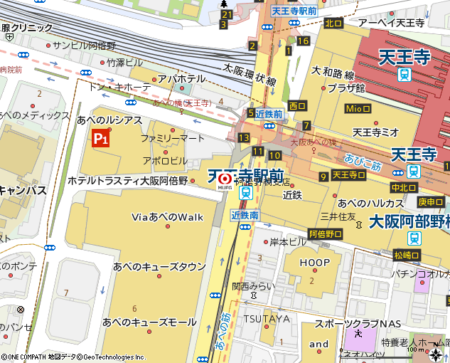 阿倍野橋支店付近の地図